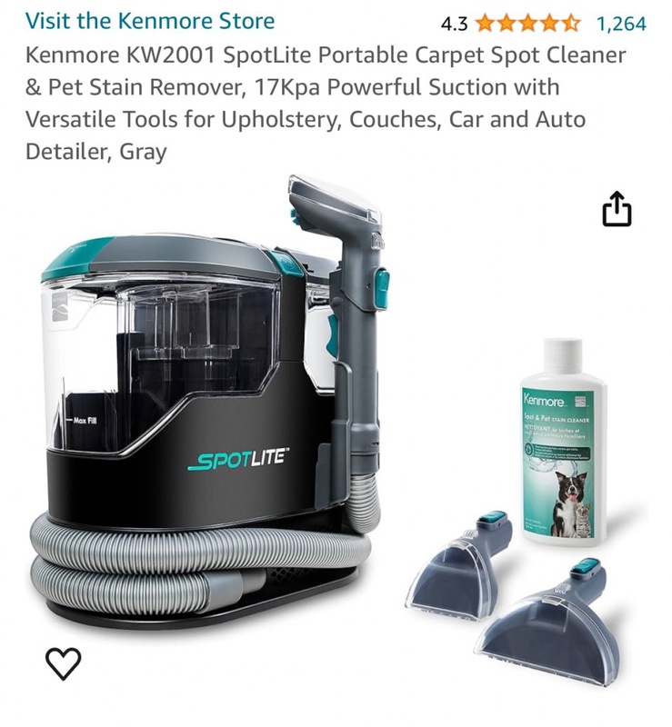 Amazon.com - Kenmore KW2001 SpotLite Portable Carpet Spot Cleaner & Pet Stain Remover, 17Kpa Powerful Suction with Versatile Tools for Upholstery, Couches, Car and Auto Detailer, Gray
