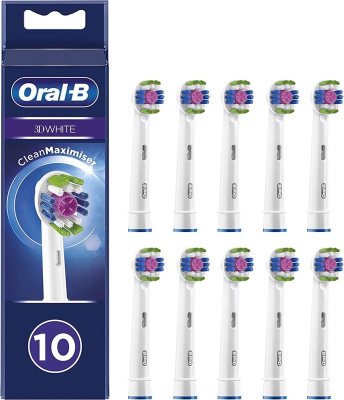 Oral-B 3D White Electric Toothbrush Head with CleanMaximiser Technology, Angled Bristles for Deeper Plaque Removal, Pack of 10, White : Amazon.co.uk: Health & Personal Care