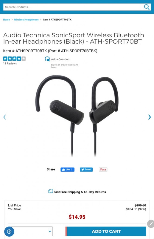 Audio Technica SonicSport Wireless Bluetooth In-ear Headphones (Black) - ATH-SPORT70BT | BuyDig.com