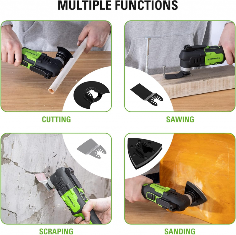 Greenworks 24V Cordless Multi-Tool, Oscillating Tool for Cutting/Nailing/Scraping/Sanding with 6 Variable Speed Control, With 13 Accessories, Battery and Charger Sold Separately - Amazon.com