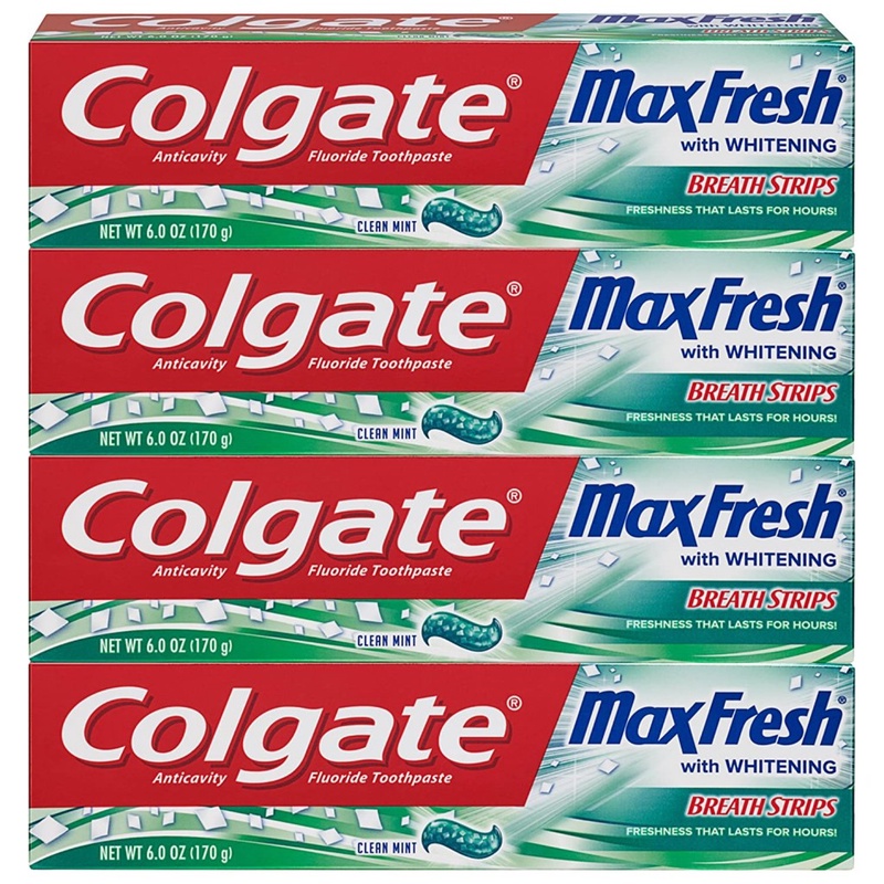 Amazon.com : Colgate Max Fresh Whitening Toothpaste with Breath Strips, 6 Oz, Limited Edition, Clean mint, 24 Ounce (Pack of 4) : Health & Household