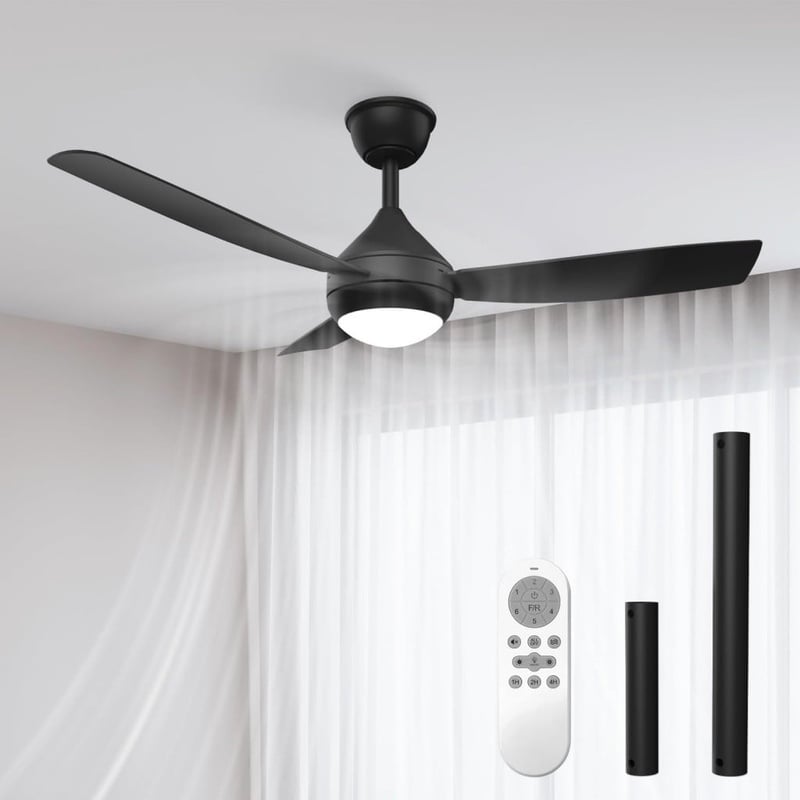 Airwit 106 cm Plug-In Wing Ceiling Fan with Lighting Quiet, White Ceiling Fan with Light and Remote Control, Dimmable Lamp with Fan for Bedroom (Black Ceiling Pole) : Amazon.de: Lighting