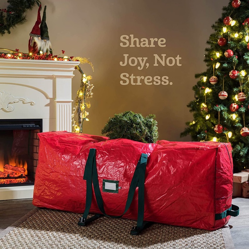 Amazon.com: Rolling Large Christmas Tree Storage Bag - Fits Artificial Disassembled Trees, Durable Handles & Wheels for Easy Carrying and Transport - Tear/Waterproof Polyethylene Plastic Duffle Bag (7.5 Ft., Red) : Home & Kitchen