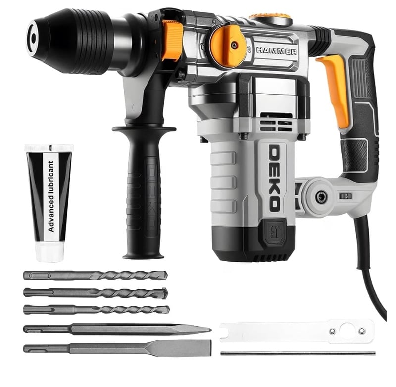 DEKOPRO 1500W SDS Plus Rotary Hammer Drill, 5.5J Impact,300-1000RPM,4600BPM,3 Functions (Drill/Hammer/Chisel),32mm Concrete Drilling with 9pcs Accessories for Home Renovation,DIY,Professional Builders : Amazon.co.uk: DIY & Tools