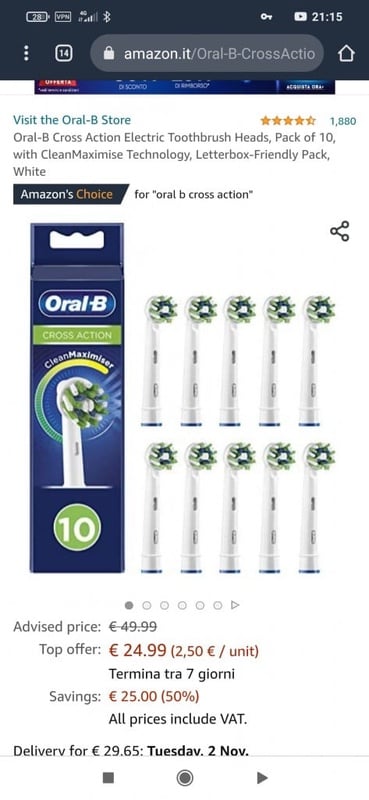Oral-B Cross Action Testine Spazzolino Elettrico, Confezione da 10 pezzi, con Tecnologia CleanMaximise, Pacco Adatto alla Buca delle Lettere, Bianco : Amazon.it: Salute e cura della persona