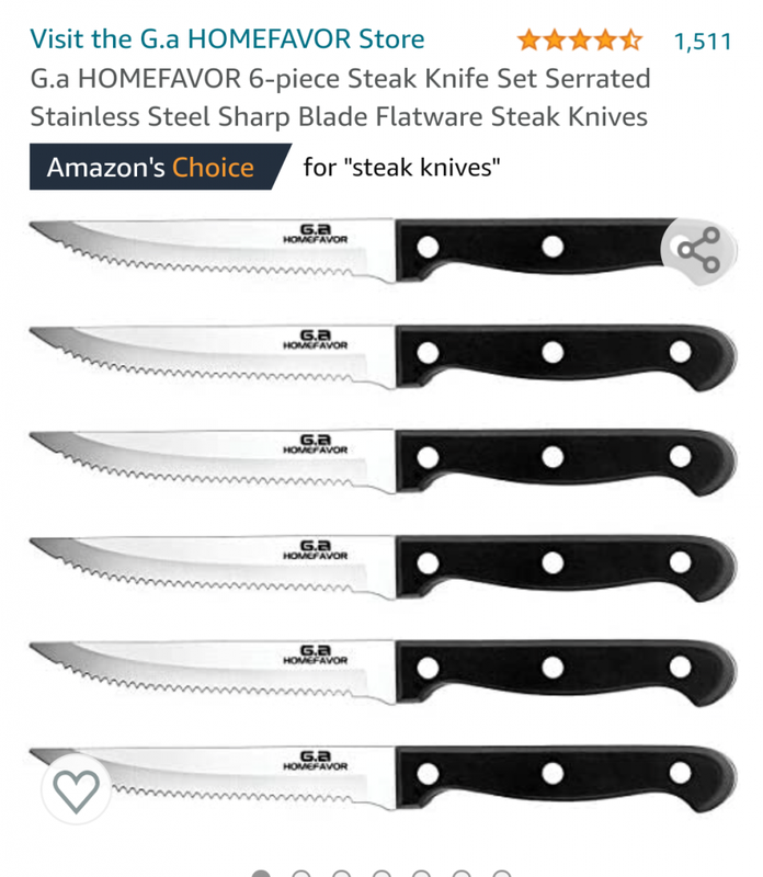 Amazon.com: G.a HOMEFAVOR 6-piece Steak Knife Set Serrated Stainless Steel Sharp Blade Flatware Steak Knives: Home & Kitchen