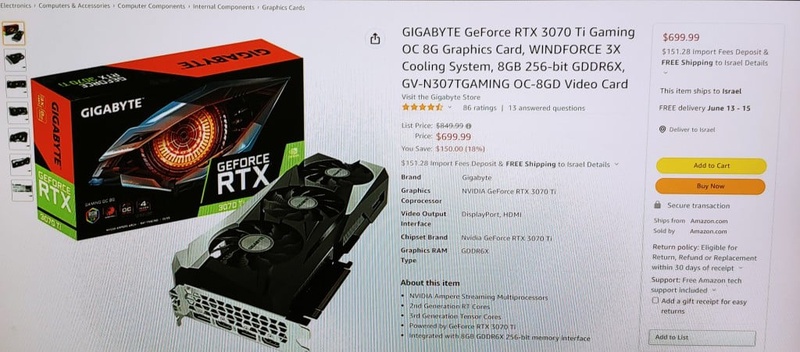 GIGABYTE GeForce RTX 3070 Ti Gaming OC 8G Graphics Card, WINDFORCE 3X Cooling System, 8GB 256-bit GDDR6X, GV-N307TGAMING OC-8GD Video Card : Electronics