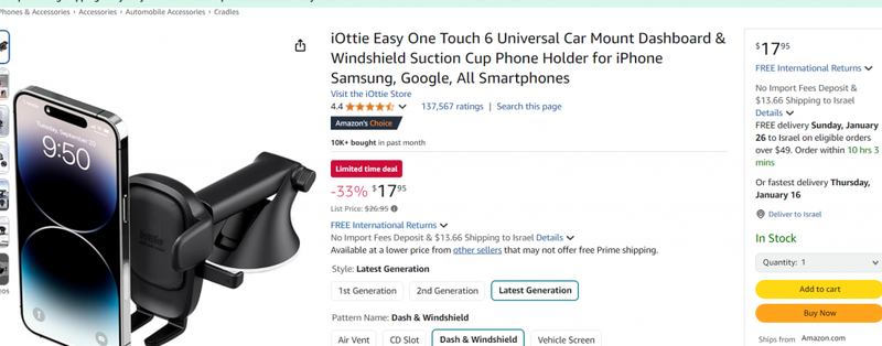 Amazon.com: iOttie Easy One Touch 6 Universal Car Mount Dashboard & Windshield Suction Cup Phone Holder for iPhone Samsung, Google, All Smartphones : Cell Phones & Accessories