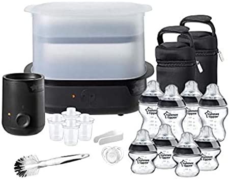 Tommee Tippee Complete Feeding Set, Super-Steam Electric Steriliser, Baby Bottle and Food Warmer, Baby Bottles and Accessories, Black : Amazon.co.uk: Baby Products