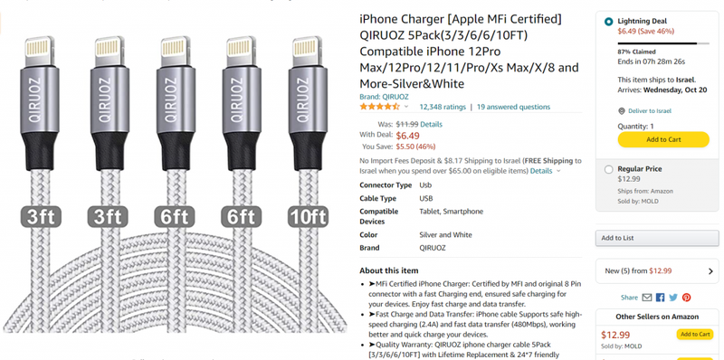 Amazon.com: iPhone Charger [Apple MFi Certified] QIRUOZ 5Pack(3/3/6/6/10FT) Compatible iPhone 12Pro Max/12Pro/12/11/Pro/Xs Max/X/8 and More-Silver&White; : Electronics