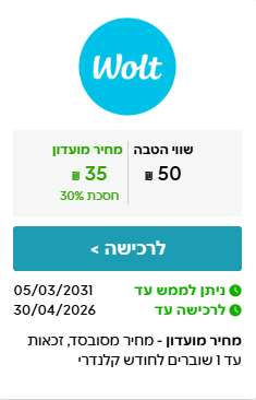 CORPORATE | שובר בשווי ₪50 ב-WOLT במחיר מיוחד לחברי המועדון