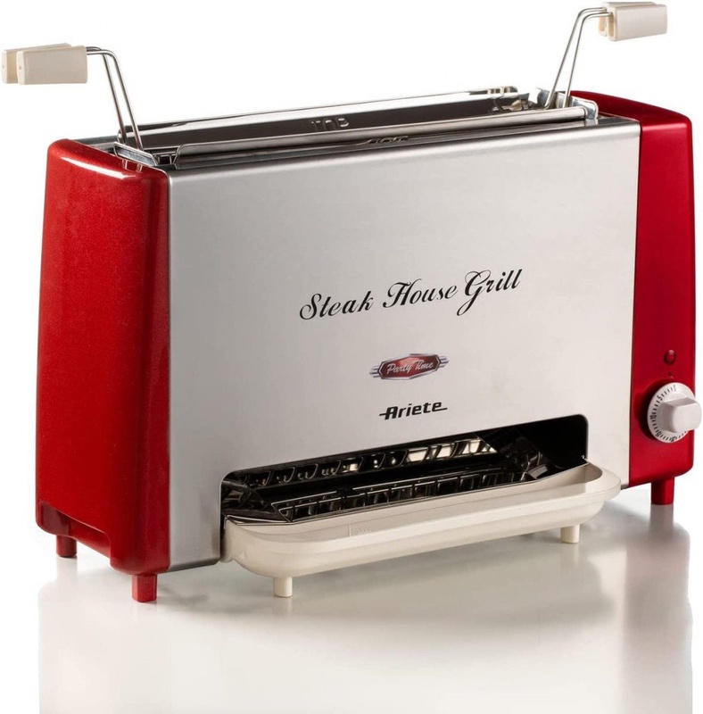 Ariete 730 Grill eléctrico, cocción vertical, redue grasas y el humo, temporizador ajustable 30 min, grill extraíble y lavable, bandeja antigoteo, 1.300 W, rojo : Amazon.es: Hogar y cocina