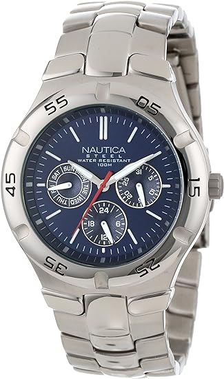 Amazon.com: Nautica Men's N10061 Stainless Steel Round Multi-Function Watch : Clothing, Shoes & Jewelry