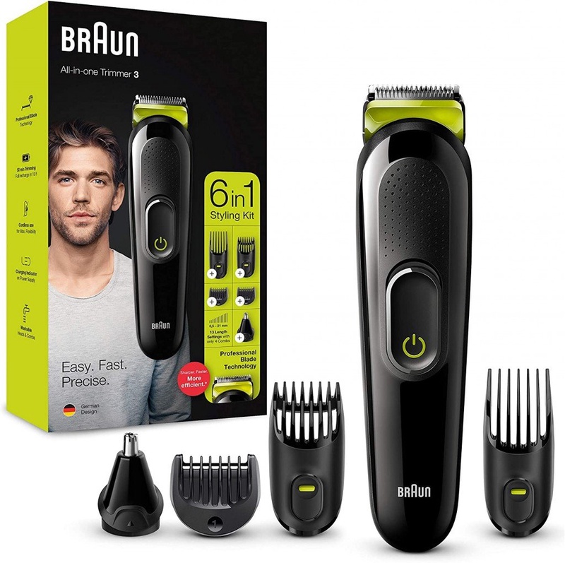 Braun 6-in-1 Multi-Grooming-Kit 3 MGK3221, professionelle Klingen-Technologie, Gesichtshaar- und Barttrimmer, 5 Aufsätze, Ohren- und Nasenhaar-Trimmerkopf, schwarz/volt-grün: Amazon.de: Drogerie & Körperpflege
