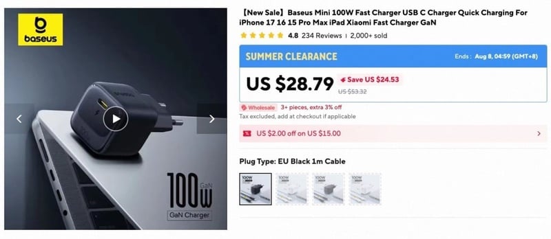 [New Sale]Baseus Mini 100W Fast Charger USB C Charger Quick Charging For iPhone 17 16 15 Pro Max iPad Xiaomi Fast Charger GaN