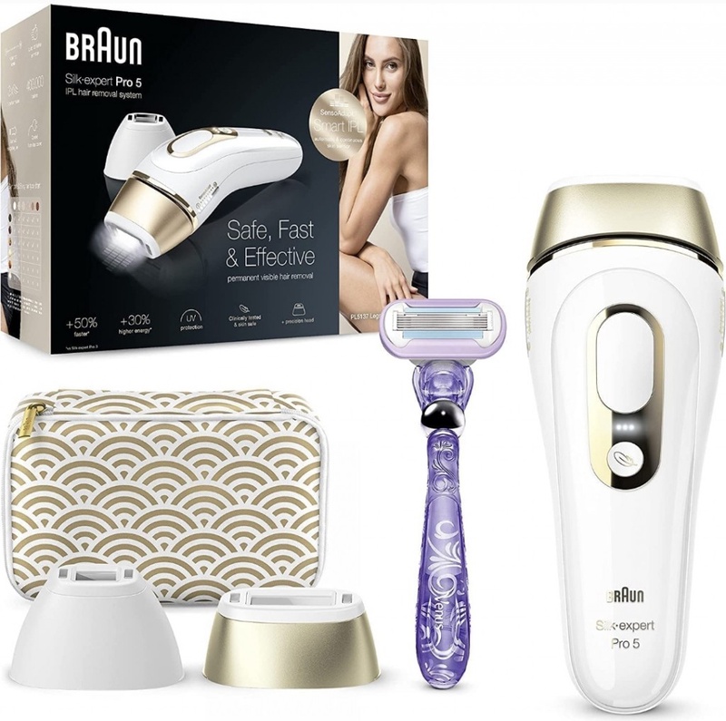 Braun IPL Silk Expert Pro 5, Visible Permanent Hair Removal For Women and Men, Venus Razor, Alternative For Laser Hair Removal, Gifts for Women, PL5137, White/Gold, Pack of 1 : Amazon.co.uk: Health & Personal Care