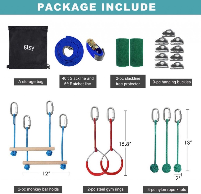 Amazon.com: Slsy Ninja Warrior Obstacle Course Monkey Bar Kit 40 Foot, Kids Slackline Hanging Obstacle Course Set Warrior Training Equipment for Backyard Outdoor Playground, 440lb Capacity, Carrying Bag: Sports & Outdoors