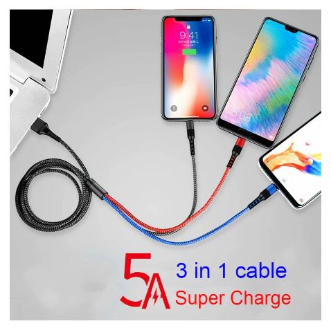 Nohon 5A 3 in 1 USB Cable for iPhone Charger Fast Charging Micro USB Type C Cable for Samsung S10 Xiaomi 8 Pin Lightning Cord|Mobile Phone Cables| - AliExpress