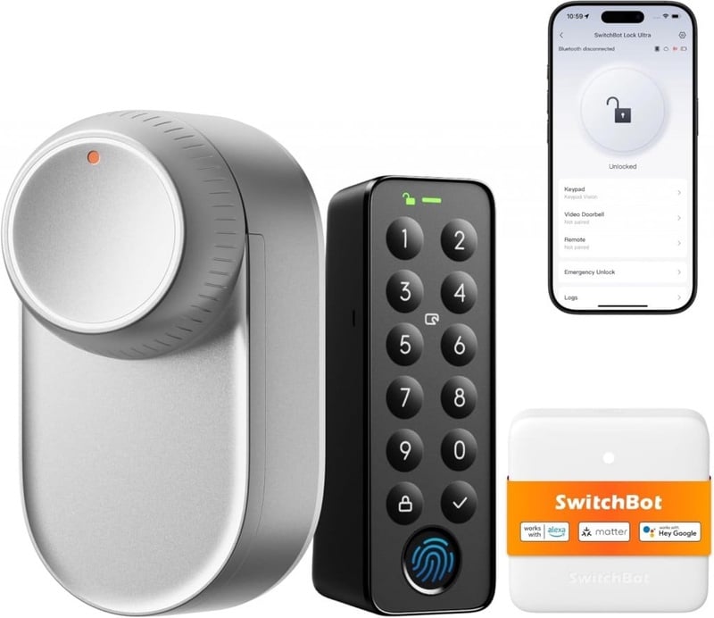 SwitchBot WiFi Smart Lock Ultra with Touch Screen Keyboard, Door Latch Locks, Smart Door Lock, Electronic Door Lock, Door Opener via App, Fingerprint, Code, Alexa, Google, Supports Matter : Amazon.de: DIY & Tools