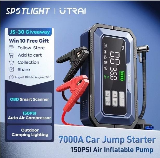 UTRAI 7000A Car Jump Starter with Air Compressor & OBD2