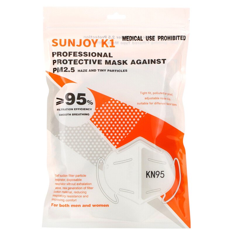 SunJoy, KN95, מסכת פנים מגנה מקצועית חד פעמית, 10 יחידות - iHerb