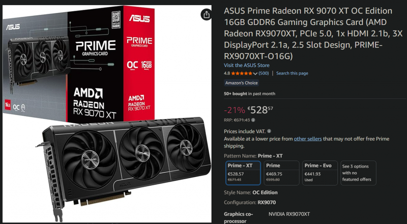 ASUS Prime Radeon RX 9070 XT OC Edition 16GB GDDR6 Gaming Graphics Card: Amazon.de: Computer & Accessories