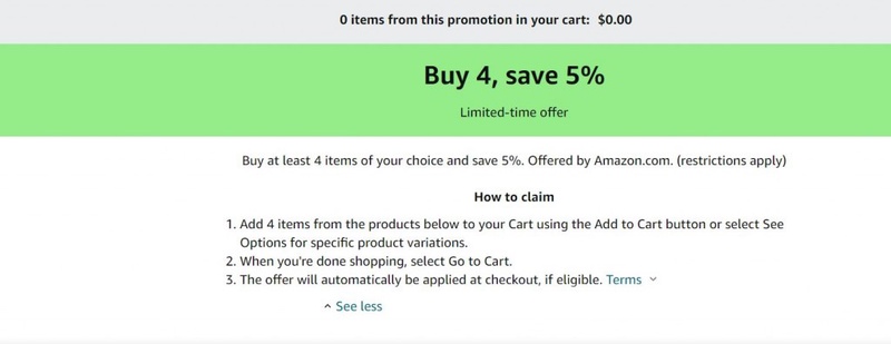 Amazon.com Buy 4, save 5% promotion