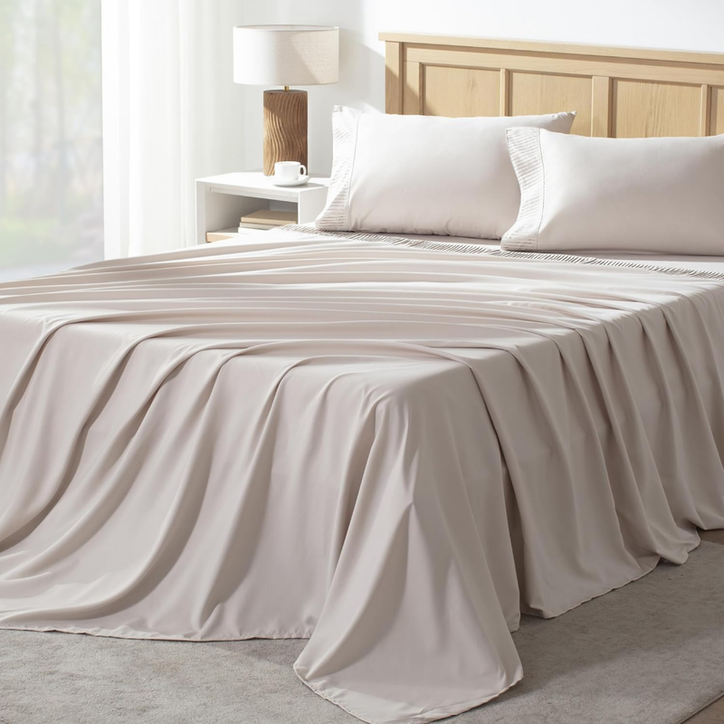 Amazon.com: Andency Queen Sheet Set 4 Pieces, Beige Super Soft Sheets for Queen Size Bed, Microfiber Queen Sheet Set, Deep Pocket Up to 16