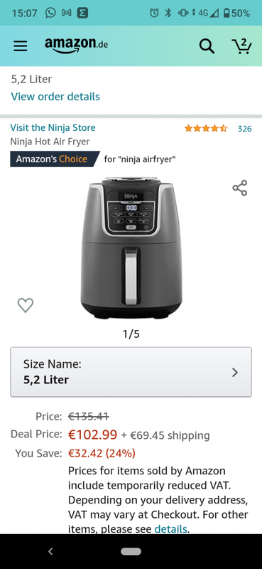 Amazon.de: Ninja Heißluftfritteuse MAX [AF160EU] mit 6 Garfunktionen, grau/schwarz