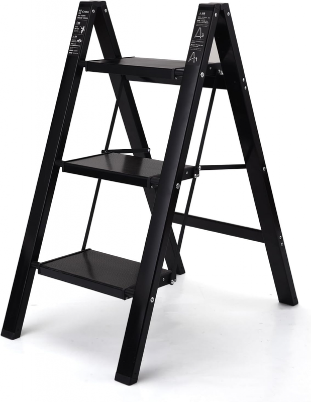 3 Step Ladder Lightweight Folding Step Stool, Aluminum Portable Lightweight Ladder for Home and Office Use, Anti-Slip Pedal 330 Lbs Capacity Household Stepladder(Black) - Amazon.com
