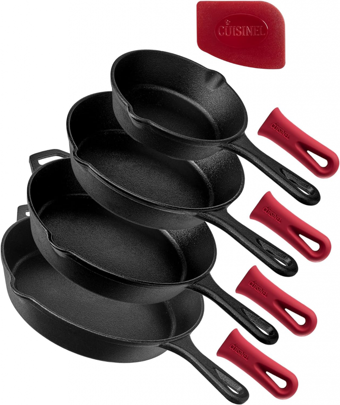 Amazon.com: Cuisinel Cast Iron Skillets Set - 4-Piece Chef Pans Kit - 6