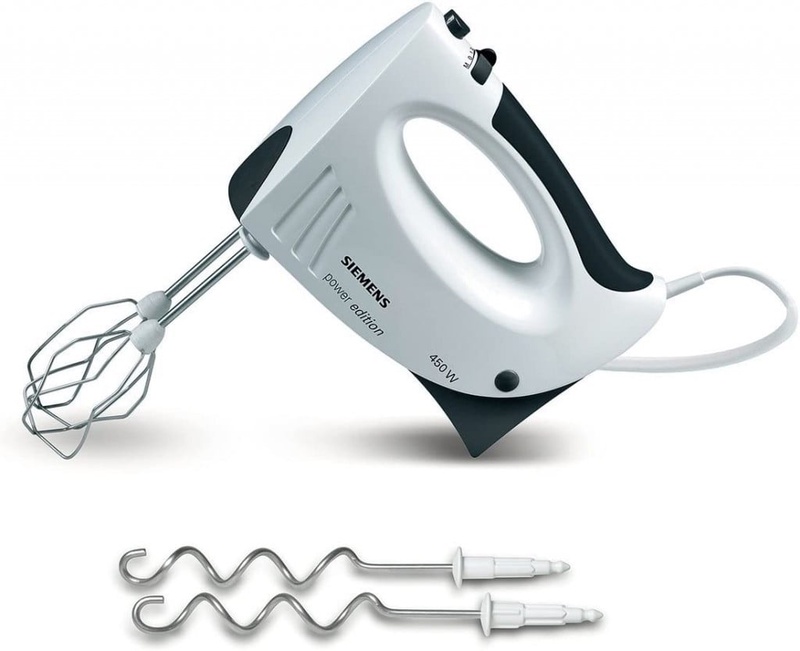 Amazon.de: Siemens Handrührer MQ955PE, 5 Stufen, Turbotaste, besonders leise, 2 Knethaken, 2 Rührbesen, 450 W, weiß/schwarz