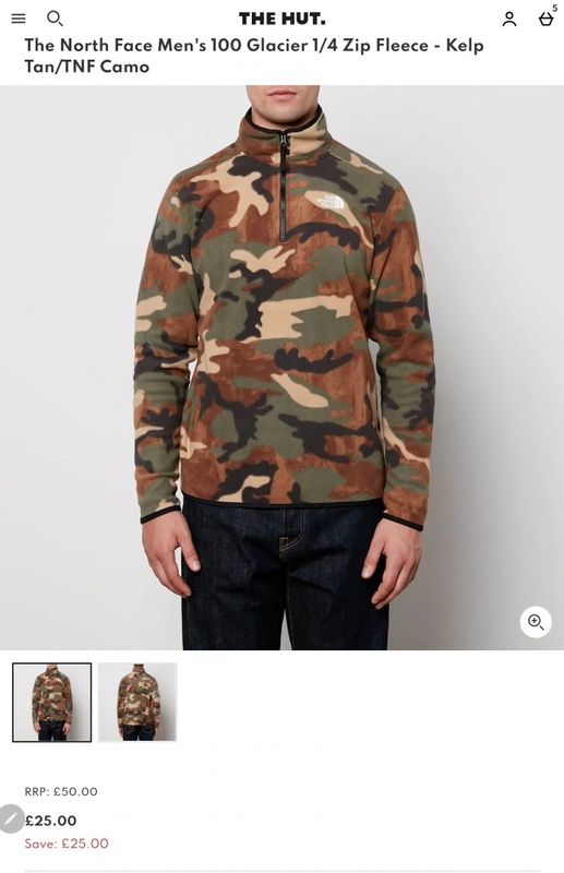 The North Face Men's 100 Glacier 1/4 Zip Fleece - Kelp Tan/TNF Camo | TheHut.com