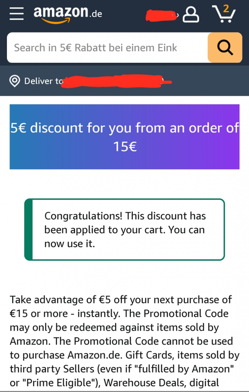 Amazon.de: 5€ Rabatt bei einem Einkauf ab 15€