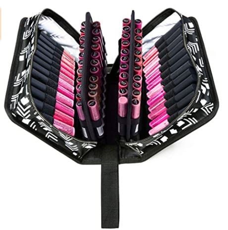 ROWNYEON Makeup Bag makeup Cosmetic Case Travel Organizer Portable Lipstick Tester Case Lipstick Stock Case Holder Organization With Carrying Handle Lipstick Makeup Bag (67 Slot Golden zipper black): Amazon.co.uk: Beauty