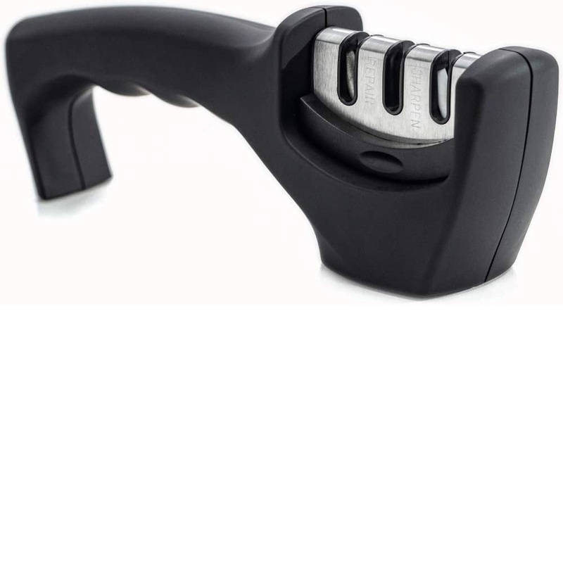 Amazon.com: Gorilla Grip Easy to Use Knife Sharpener, 3 Sharpening Options to Help Polish, Sharpen and Repair Kitchen Knives, Restore Dull Blades, Slip Resistant Handle, Professional Chef Quality, Jet Black: Home & Kitchen