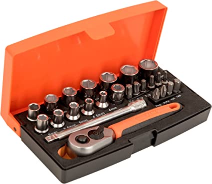Bahco SL25 Ratchet Socket Set, Metric 1/4