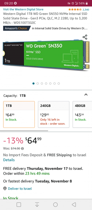 Amazon.com: Western Digital 1TB WD Green SN350 NVMe Internal SSD Solid State Drive - Gen3 PCIe, QLC, M.2 2280, Up to 3,200 MB/s - WDS100T3G0C : Electronics