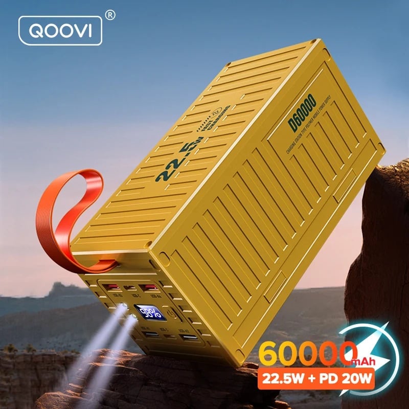 QOOVI 60000mAh Power Bank 22.5W Fast Charging PD QC 3.0 Power Station for iPhone Xiaomi