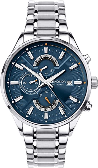 Sekonda Dress Mens 44mm Quartz Watch in Blue with Analogue Date Display, and Silver Stainless Steel Strap 1839. : Amazon.co.uk: Watches