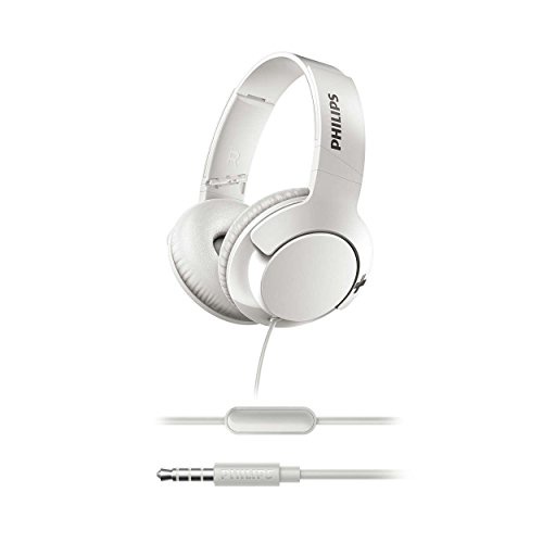 Philips SHL3175WT BASS+ Headphones with Mic, Remote Control for Hands-Free Calls, Sound Isolation, Flat Folding - White