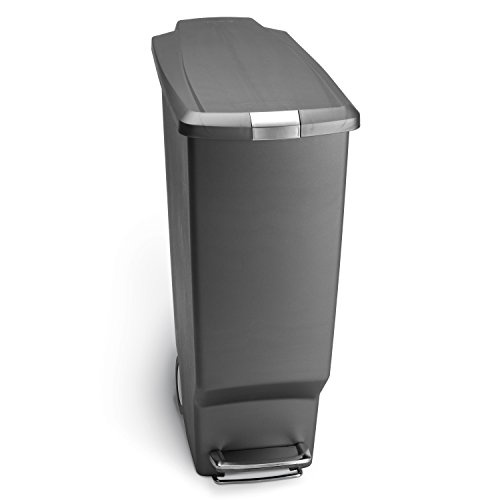 simplehuman 40 Litre Plastic Slim Pedal Bin, Grey