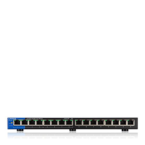 Linksys LGS116P-EU Commutateur 16 ports (8 Ports PoE+) RJ45 Gigabit 10/100/1000 Mbps Plug and Play