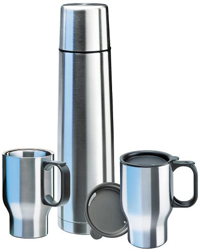 Isosteel 0.9 Litre Vacuum Flask/ Touring Set Pro Bag, Grey/ Silver