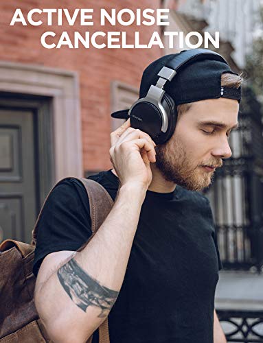 Mixcder E7 Active Noise Cancelling Bluetooth Headphones with Microphone Hi-Fi Stereo Headset Deep Bass Wireless Headphones Over Ear, Comfortable Protein Earpads for PC/Cell Phones/TV - Black