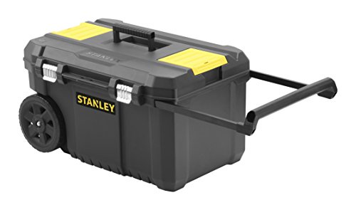 Stanley STST1-80150 Essential Mobile Montagebox, 50 L, Metallverschlüsse, Teleskopgriff, stabile Räder für schwere Last