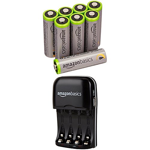 AmazonBasics AA High-Capacity Rechargeable Batteries (8-Pack) and Ni-MH AA & AAA Battery Charger With USB Port Set