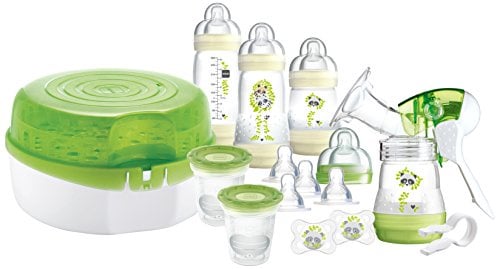 MAM Breastfeeding and Steriliser Starter Set including Breastpump, Microwave Steriliser and Easy Start Self Sterilising Anti-Colic Bottle