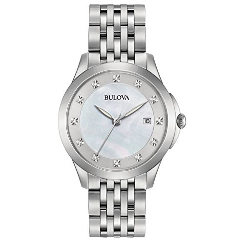 Bulova Ladies Diamond Women's Quartz Watch with White Dial Analogue Display and Silver Stainless Steel Bracelet 96S174