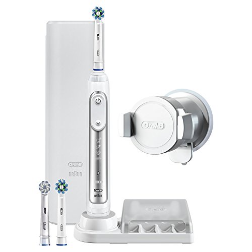 Oral-B Genius 8000 Elektrische Zahnbürste, mit SmartRing, Bluetooth und drei Aufsteckbürsten, weiß/silber